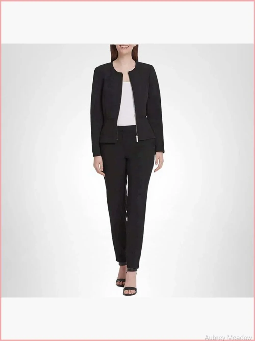 Peplum Zip Front Blazer Jacket Business Casual Long Sleeve Collarless